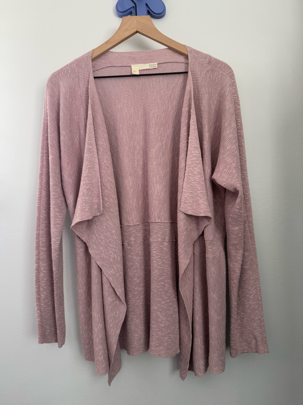 Eileen Fisher Large Linen Cotton Drape Cardigan Mauve Pink Coastal Lounge Resort